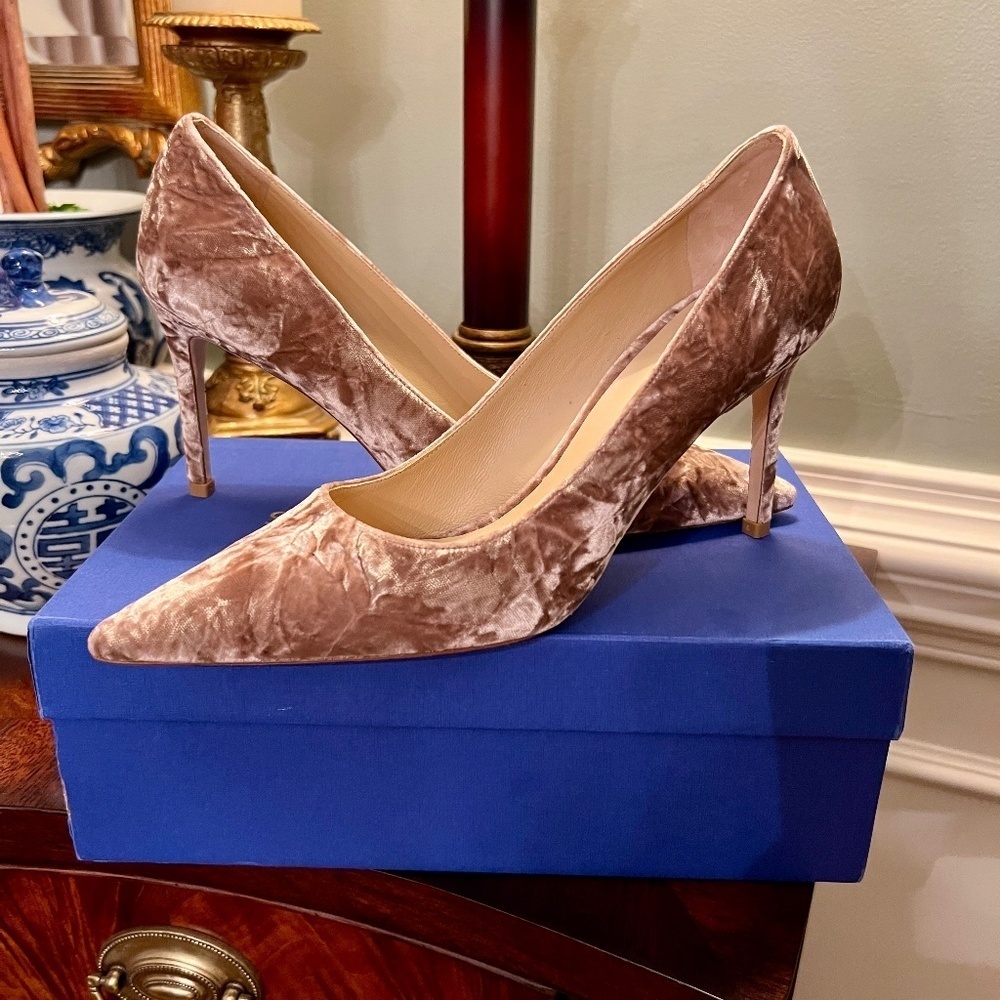 NWB Stuart Weitzman 85 Crushed Velvet Pumps Heels Shoes Cappucino Size 10 B